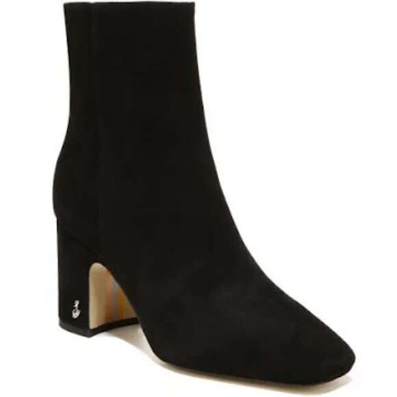 Womens Sam Edelman Fawn Black Suede Ankle Zip Block Heel Booties 7 - Picture 1 of 10